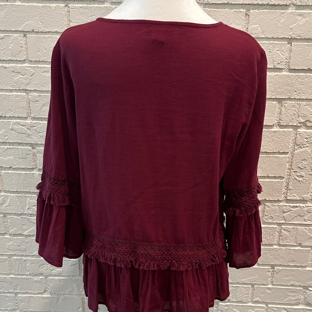 a.n.a Burgundy Blouse with Tassel and Lace Accents - Picture 7 of 9